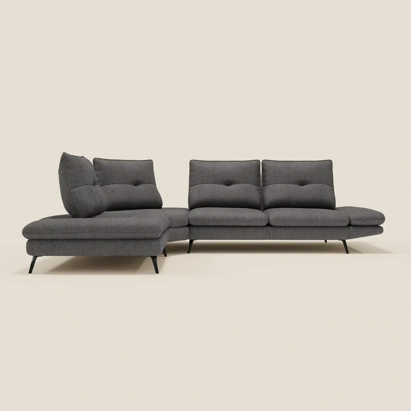 Ardex Canapé d'angle - dossiers coulissants et accoudoirs réglables en élégant tissu imperméable T06 anthracite