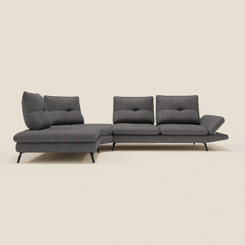 Ardex Canapé d'angle - dossiers coulissants et accoudoirs réglables en élégant tissu imperméable T06 anthracite