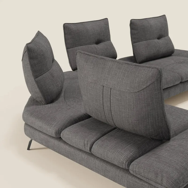 Ardex Canapé d'angle - dossiers coulissants et accoudoirs réglables en élégant tissu imperméable T06 anthracite