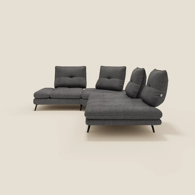 Ardex Canapé d'angle - dossiers coulissants et accoudoirs réglables en élégant tissu imperméable T06 anthracite