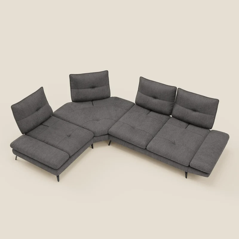 Ardex Canapé d'angle - dossiers coulissants et accoudoirs réglables en élégant tissu imperméable T06 anthracite