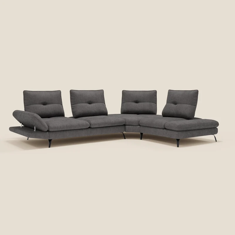 Ardex Canapé d'angle - dossiers coulissants et accoudoirs réglables en élégant tissu imperméable T06 anthracite