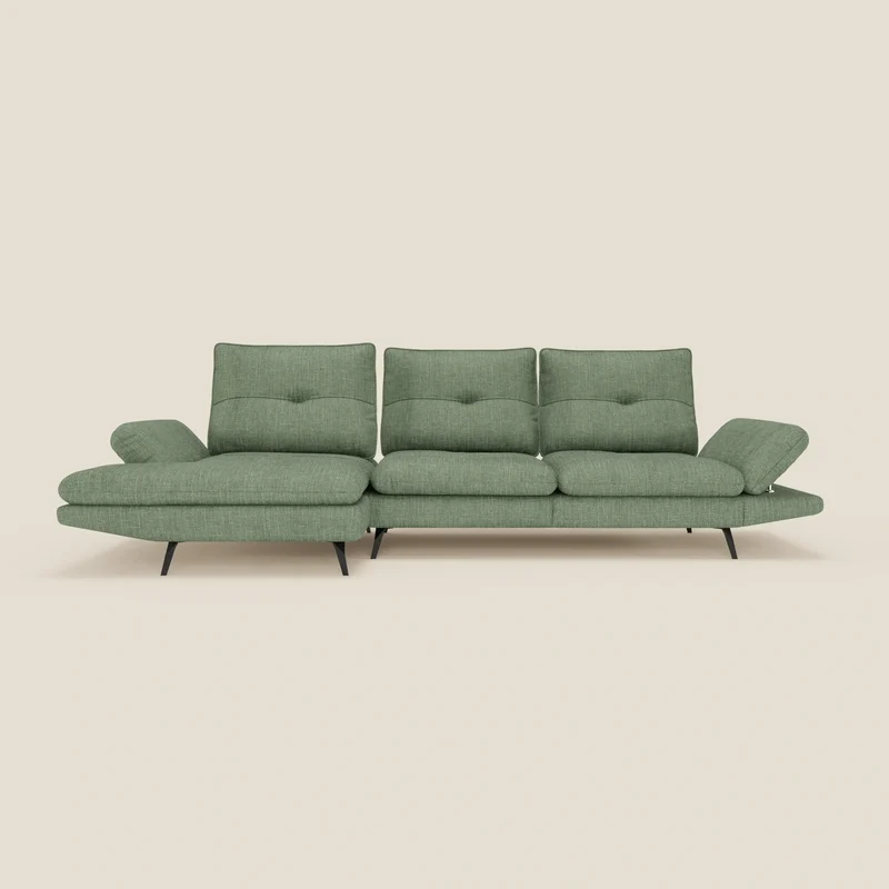 Ardex Canapé avec méridienne - dossiers coulissants et accoudoirs réglables en élégant tissu imperméable T06 vert