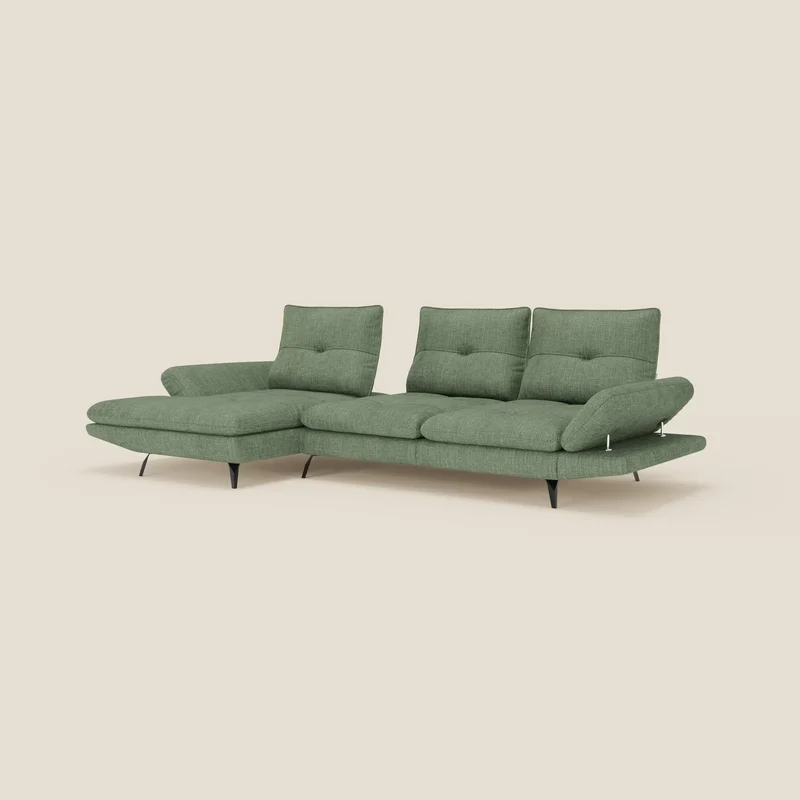 Ardex Canapé avec méridienne - dossiers coulissants et accoudoirs réglables en élégant tissu imperméable T06 vert