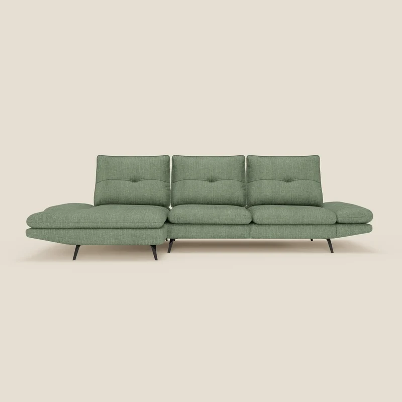 Ardex Canapé avec méridienne - dossiers coulissants et accoudoirs réglables en élégant tissu imperméable T06 vert