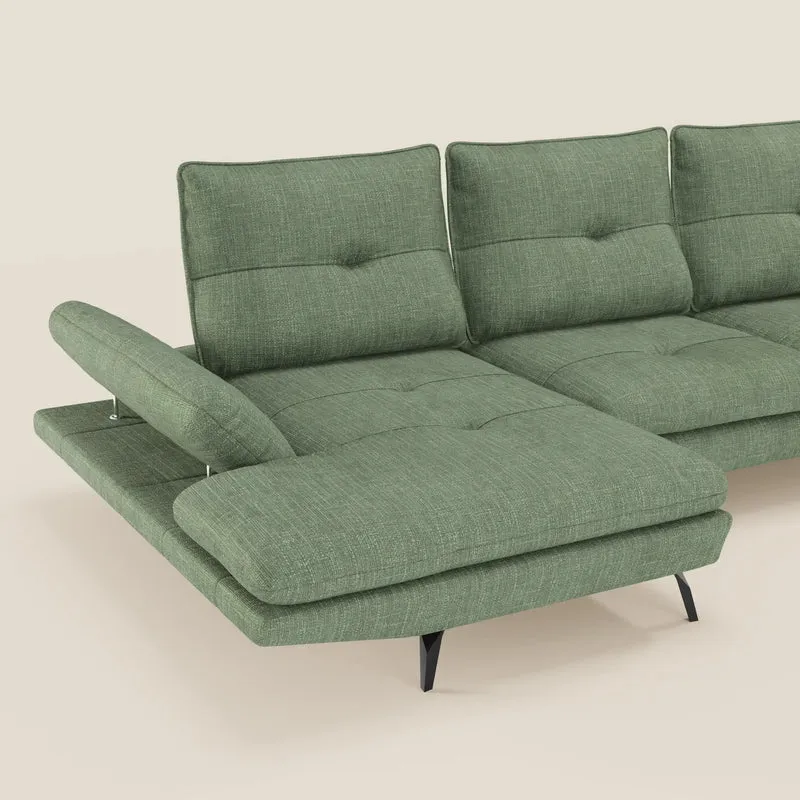 Ardex Canapé avec méridienne - dossiers coulissants et accoudoirs réglables en élégant tissu imperméable T06 vert