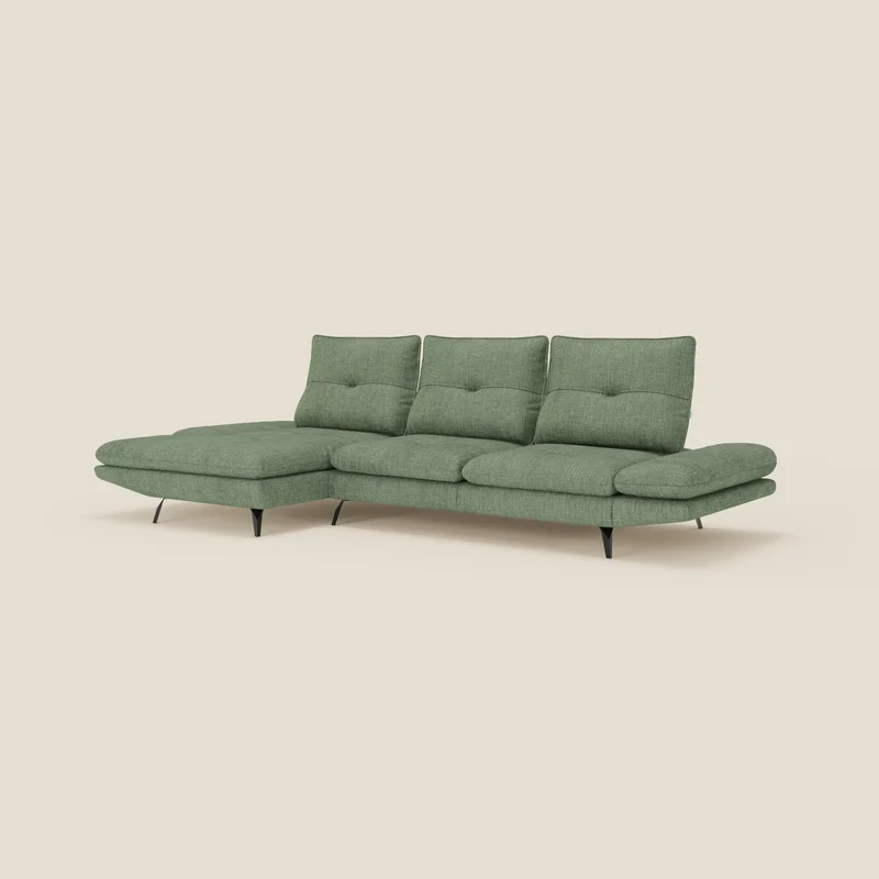 Ardex Canapé avec méridienne - dossiers coulissants et accoudoirs réglables en élégant tissu imperméable T06 vert