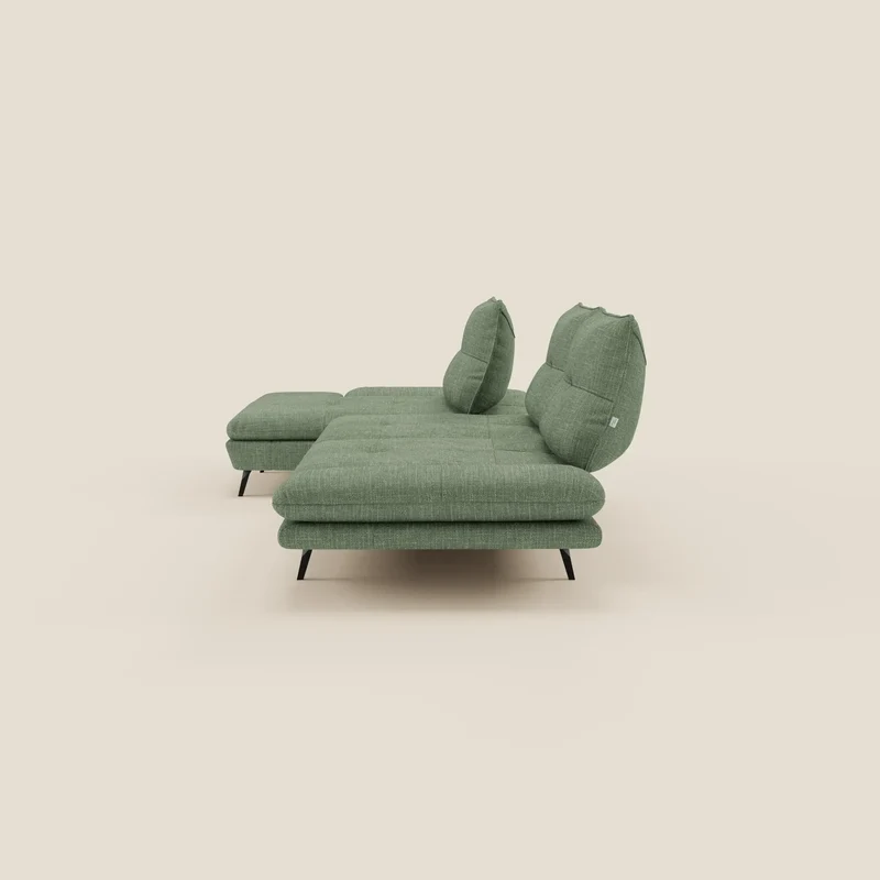 Ardex Canapé avec méridienne - dossiers coulissants et accoudoirs réglables en élégant tissu imperméable T06 vert