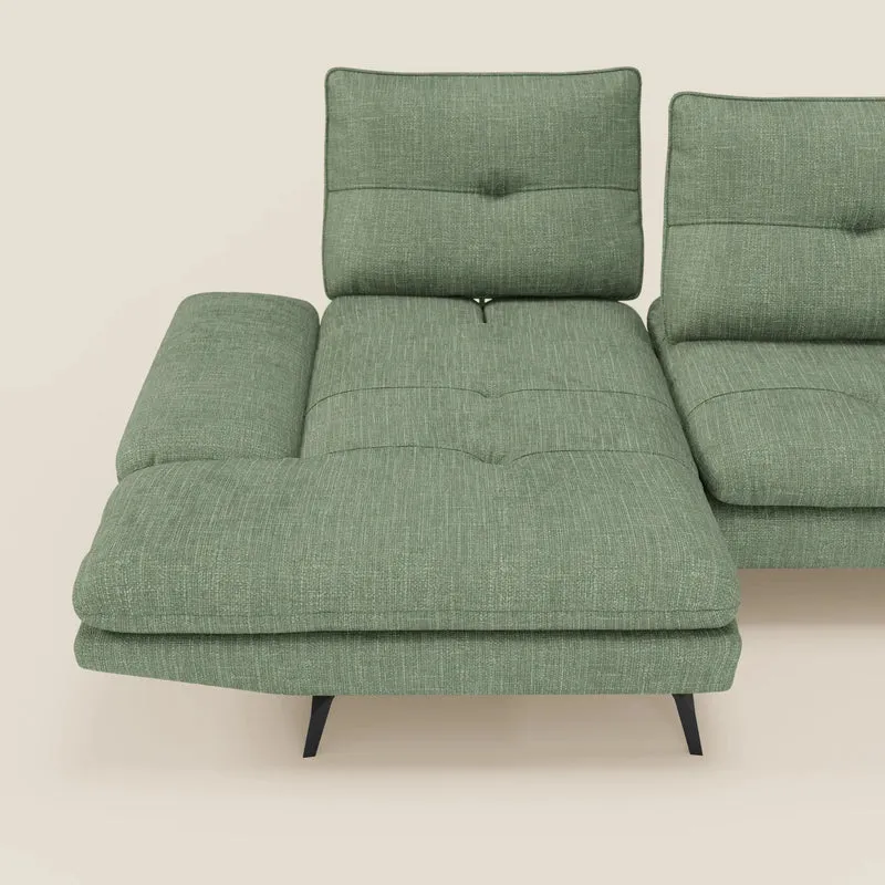 Ardex Canapé avec méridienne - dossiers coulissants et accoudoirs réglables en élégant tissu imperméable T06 vert