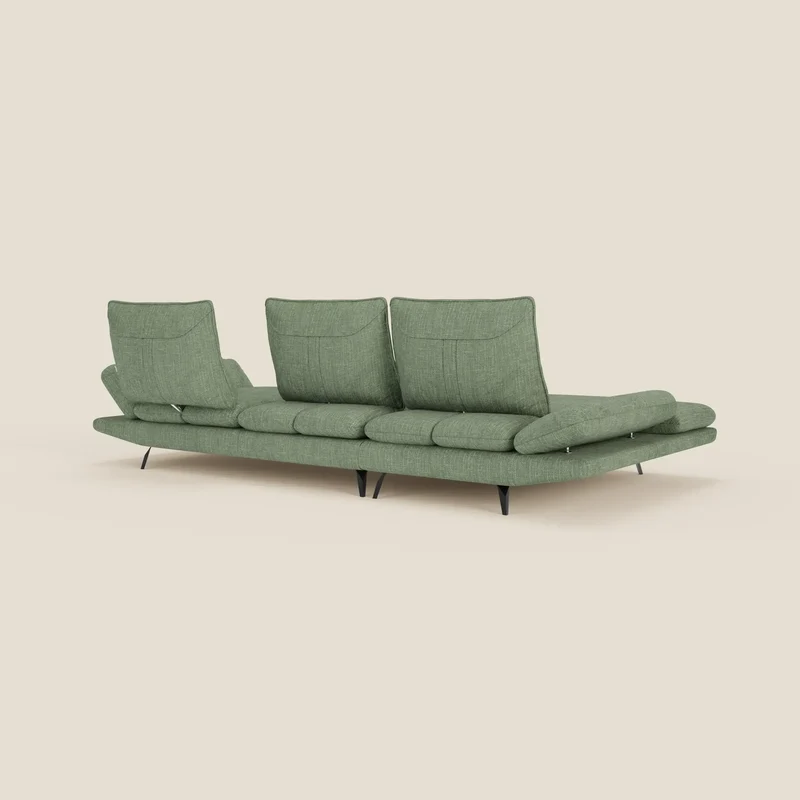 Ardex Canapé avec méridienne - dossiers coulissants et accoudoirs réglables en élégant tissu imperméable T06 vert