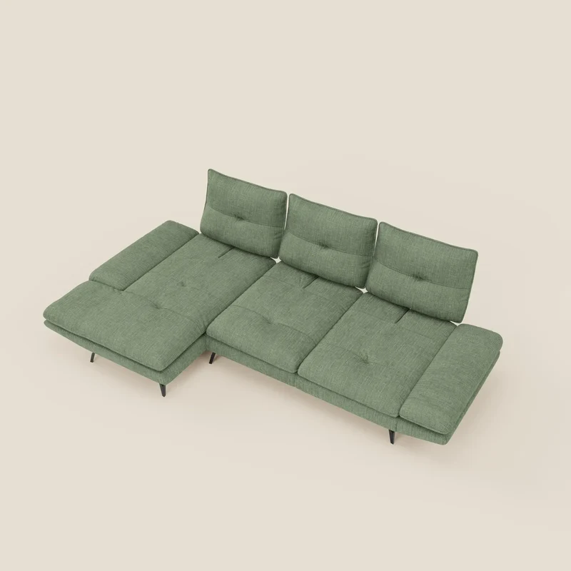 Ardex Canapé avec méridienne - dossiers coulissants et accoudoirs réglables en élégant tissu imperméable T06 vert