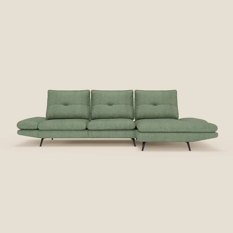 Ardex Canapé avec méridienne - dossiers coulissants et accoudoirs réglables en élégant tissu imperméable T06 vert