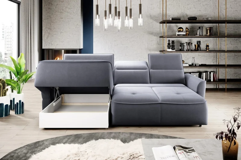 Canapé d'angle Convertible Électrique avec Coffre de Rangement RAPHAËL S - 260 x 175 cm