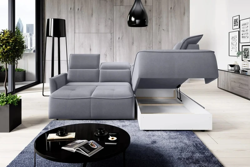 Canapé d'angle Convertible Électrique avec Coffre de Rangement RAPHAËL L - 261 x 218 cm
