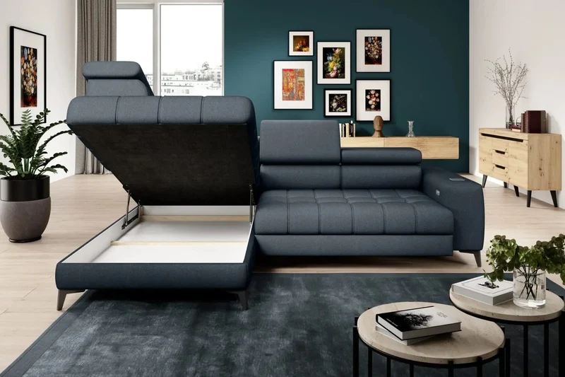 Canapé d'angle Convertible Électrique avec Coffre de Rangement MODENA - 280 x 196 cm