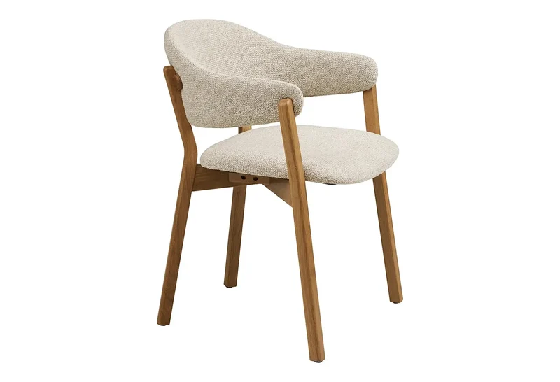 Chaise avec Accoudoirs de Salle à Manger DUNKIRK Effet Bois Chêne Clair et Tissu Écru - 60 x 59 cm