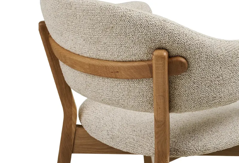 Chaise avec Accoudoirs de Salle à Manger DUNKIRK Effet Bois Chêne Clair et Tissu Écru - 60 x 59 cm