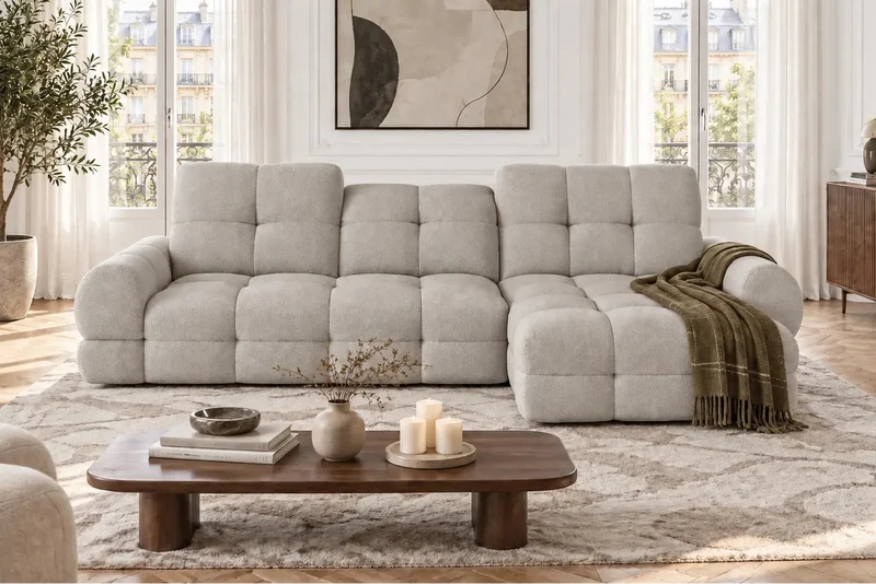 Canapé d'angle Convertible Électrique avec Coffre de Rangement VOLTERRA S - 283 x 171 cm
