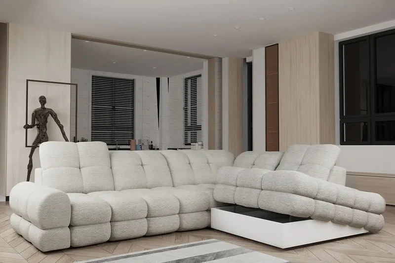 Canapé d'angle Convertible Électrique avec Coffre de Rangement VOLTERRA L - 302 x 217 cm