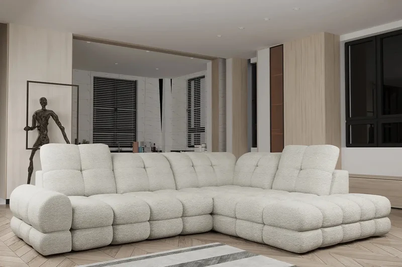 Canapé d'angle Convertible Électrique avec Coffre de Rangement VOLTERRA L - 302 x 217 cm