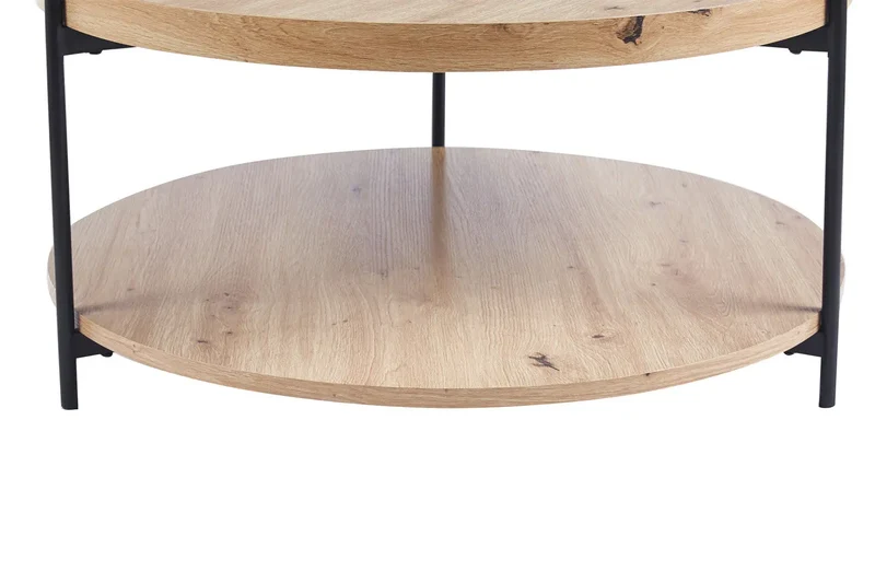 Table Basse Ronde Effet Chêne Vieilli DALYNA avec des pieds en acier noir - 80 cm