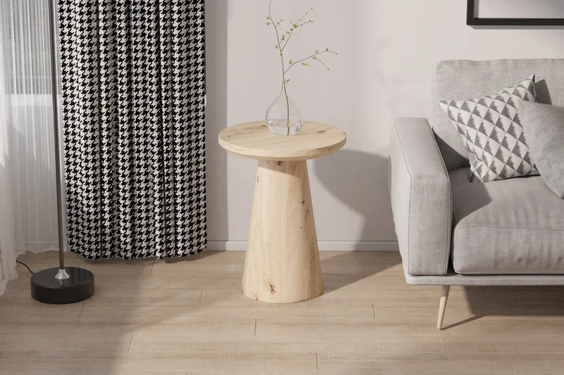 Table Basse Ronde Effet Chêne Vieilli LUKA - 45 cm
