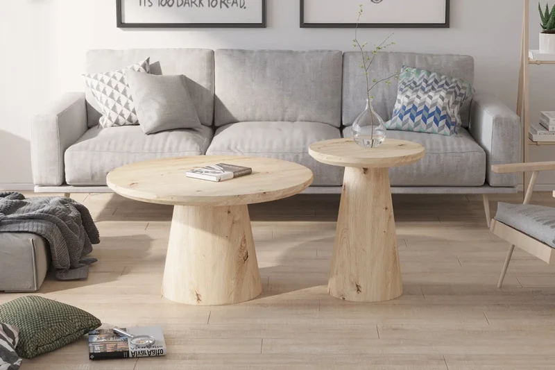 Table Basse Ronde Effet Chêne Vieilli LUKA - 45 cm