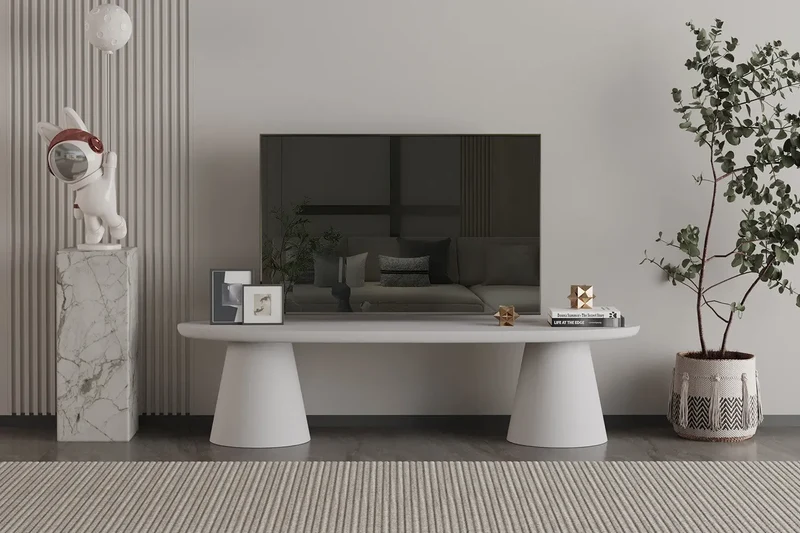 Meuble TV Effet Ciment Ecru TAVINA pour votre salon - 160 cm