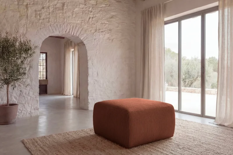 ELIO POUF - Petit velours côtelé