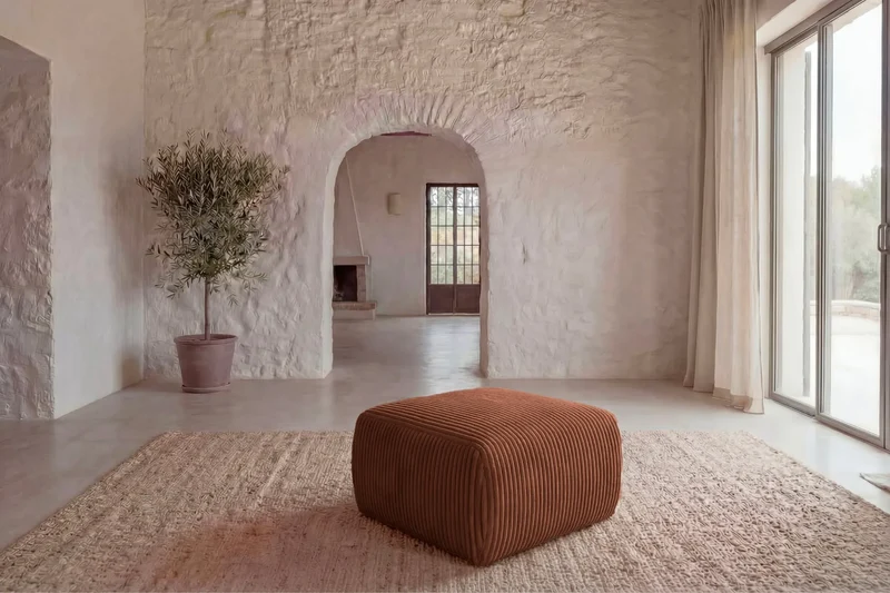 ELIO POUF - Gros velours côtelé