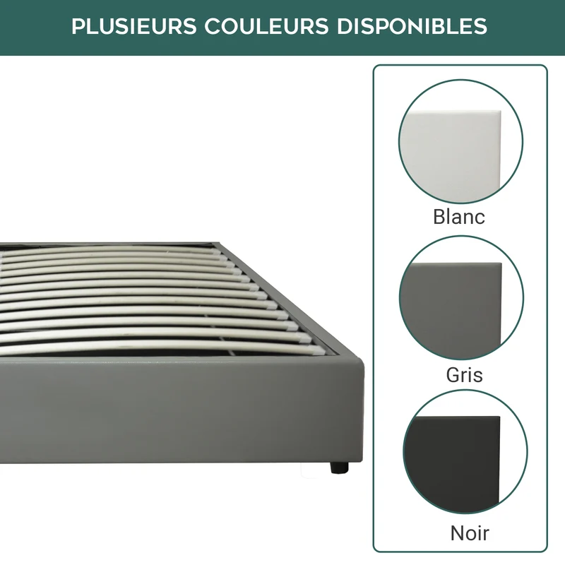 Lit coffre électrique simili cuir gris, télécommande, sommier flexible - Collection Futura
