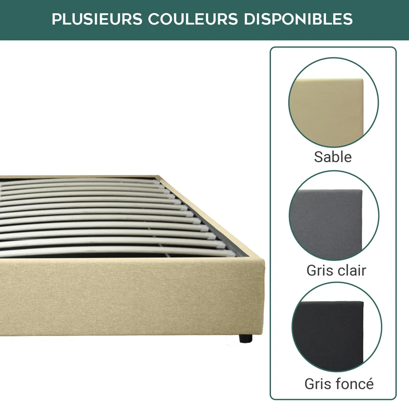 Lit coffre électrique tissu sable, télécommande, sommier flexible - Collection Futura