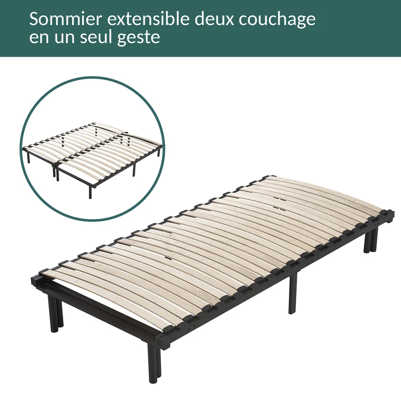 Sommier extensible, lattes bois flexibles, réglable en largeur - Collection Extensible