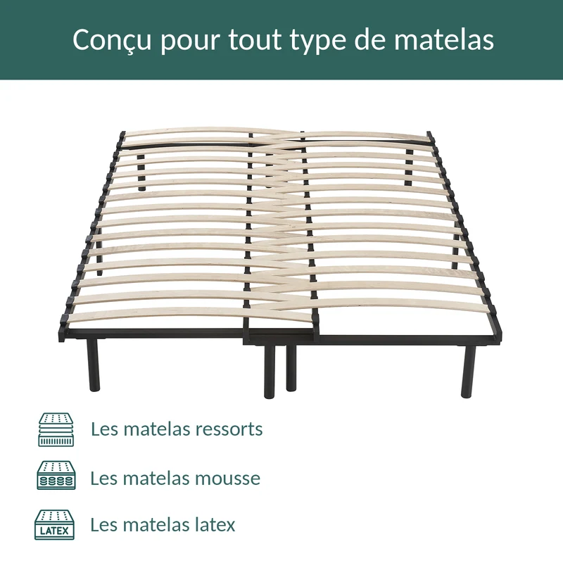 Sommier extensible, lattes bois flexibles, réglable en largeur - Collection Extensible
