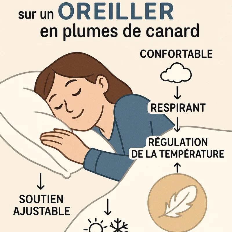 Oreiller 100% plumes de canard, soutien mi-ferme, confort naturel - Collection Plumes
