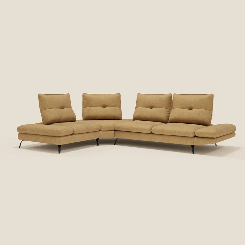Ardex Canapé d'angle - dossiers coulissants et accoudoirs réglables en élégant tissu imperméable T06 jaune
