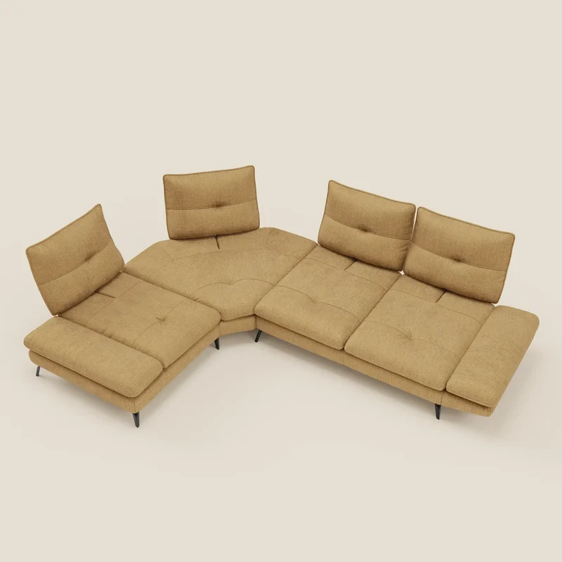 Ardex Canapé d'angle - dossiers coulissants et accoudoirs réglables en élégant tissu imperméable T06 jaune