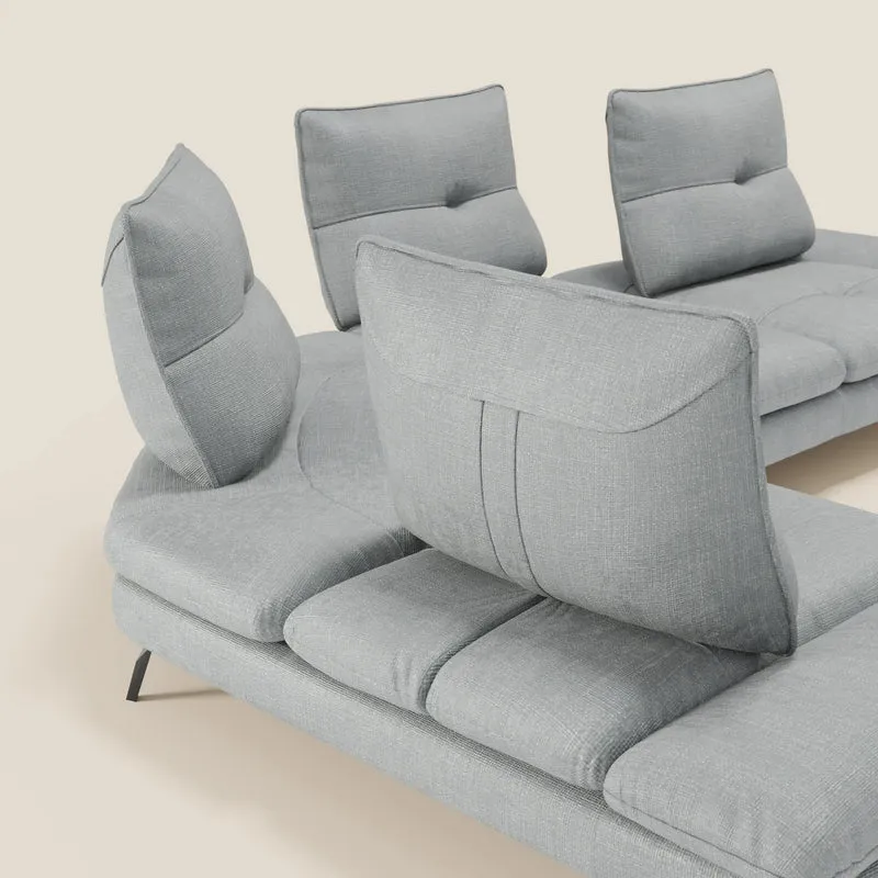 Ardex Canapé d'angle - dossiers coulissants et accoudoirs réglables en élégant tissu imperméable T06 bleu glacier