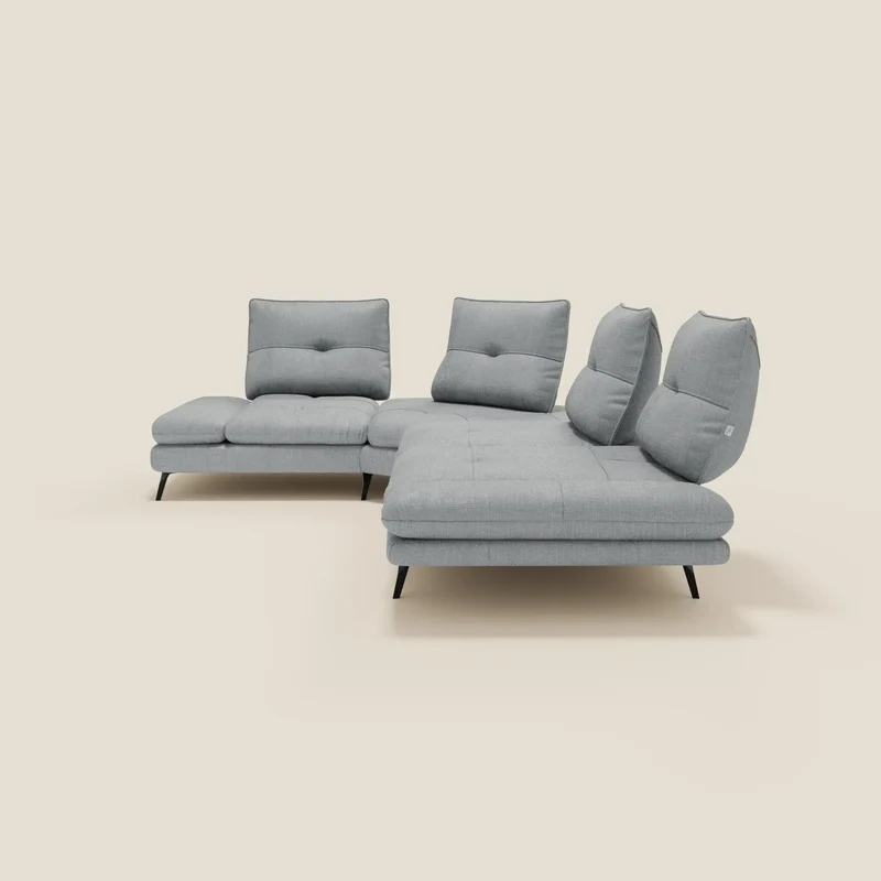 Ardex Canapé d'angle - dossiers coulissants et accoudoirs réglables en élégant tissu imperméable T06 bleu glacier