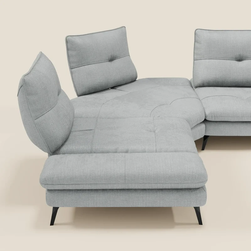 Ardex Canapé d'angle - dossiers coulissants et accoudoirs réglables en élégant tissu imperméable T06 bleu glacier