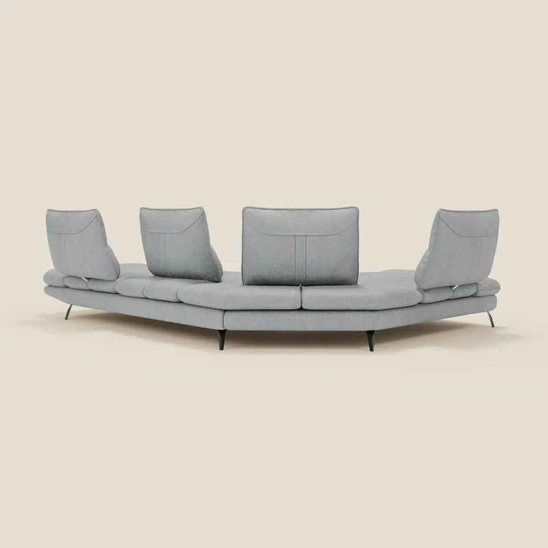 Ardex Canapé d'angle - dossiers coulissants et accoudoirs réglables en élégant tissu imperméable T06 bleu glacier