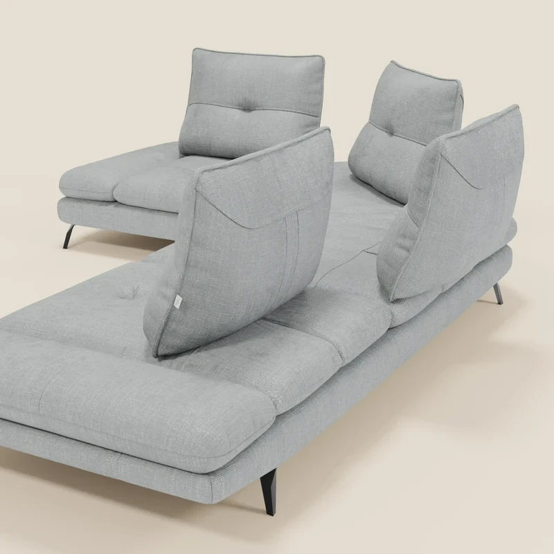 Ardex Canapé d'angle - dossiers coulissants et accoudoirs réglables en élégant tissu imperméable T06 bleu glacier