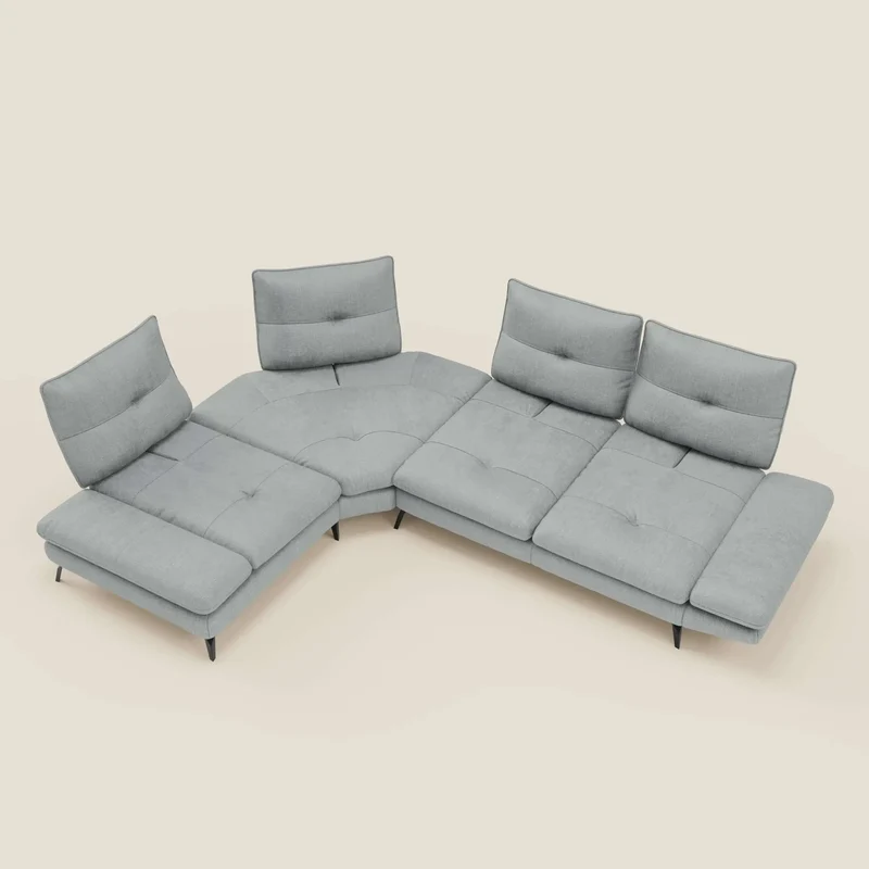 Ardex Canapé d'angle - dossiers coulissants et accoudoirs réglables en élégant tissu imperméable T06 bleu glacier