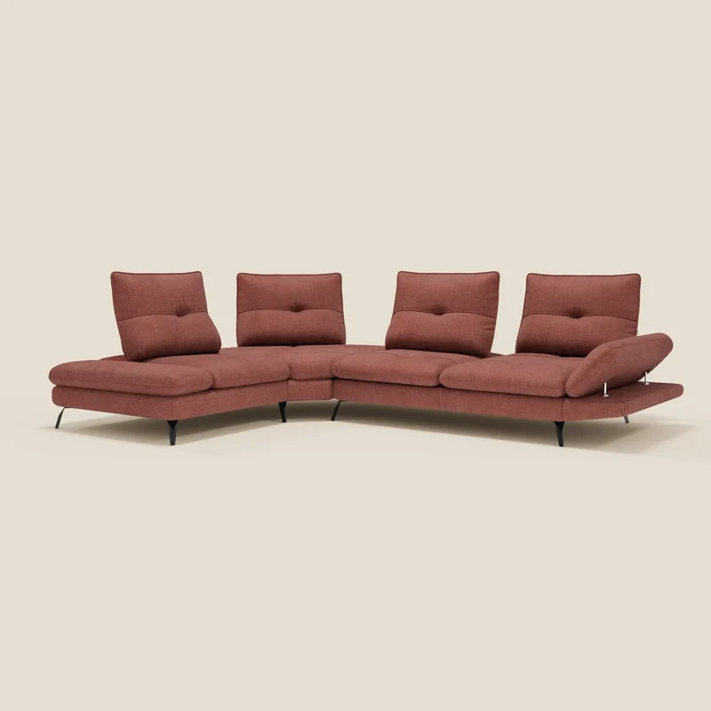 Ardex Canapé d'angle - dossiers coulissants et accoudoirs réglables en élégant tissu imperméable T06 corail