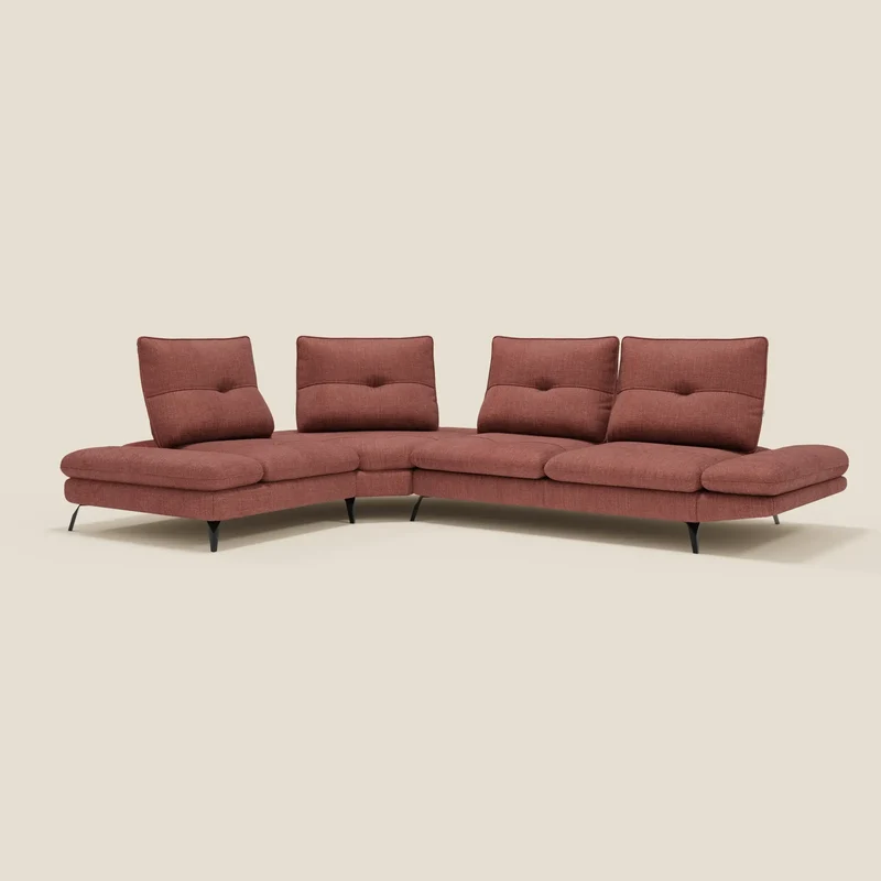 Ardex Canapé d'angle - dossiers coulissants et accoudoirs réglables en élégant tissu imperméable T06 corail