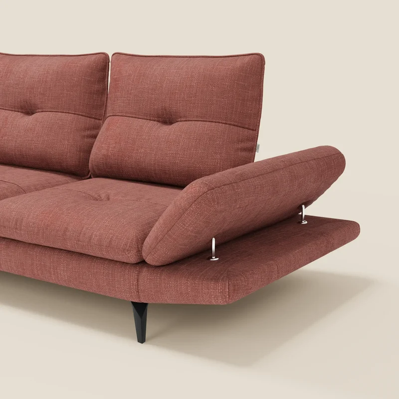 Ardex Canapé d'angle - dossiers coulissants et accoudoirs réglables en élégant tissu imperméable T06 corail