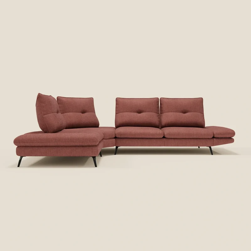 Ardex Canapé d'angle - dossiers coulissants et accoudoirs réglables en élégant tissu imperméable T06 corail