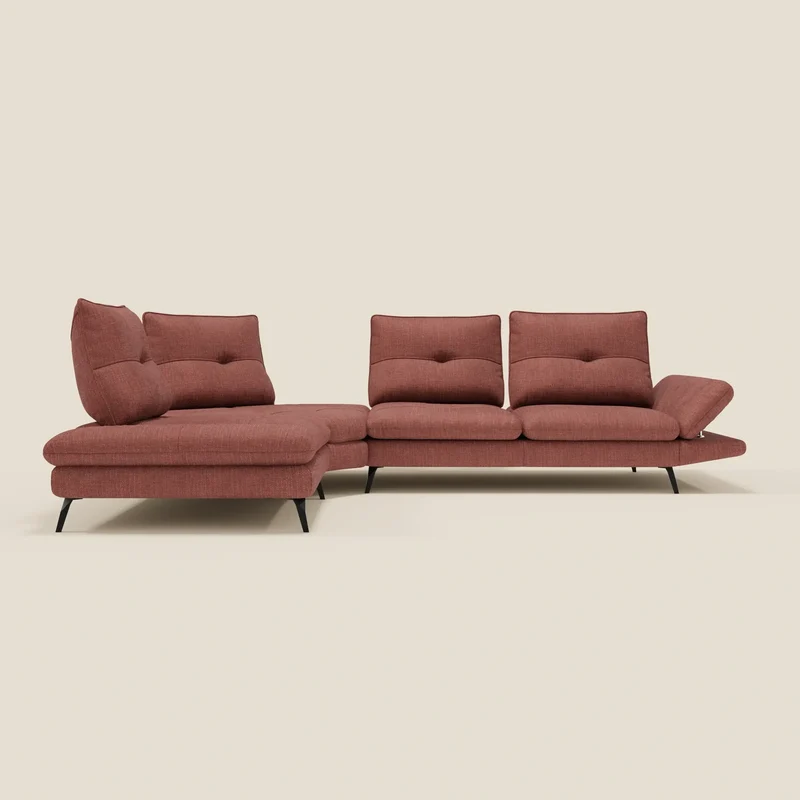 Ardex Canapé d'angle - dossiers coulissants et accoudoirs réglables en élégant tissu imperméable T06 corail