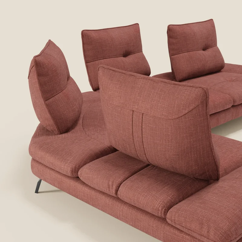 Ardex Canapé d'angle - dossiers coulissants et accoudoirs réglables en élégant tissu imperméable T06 corail