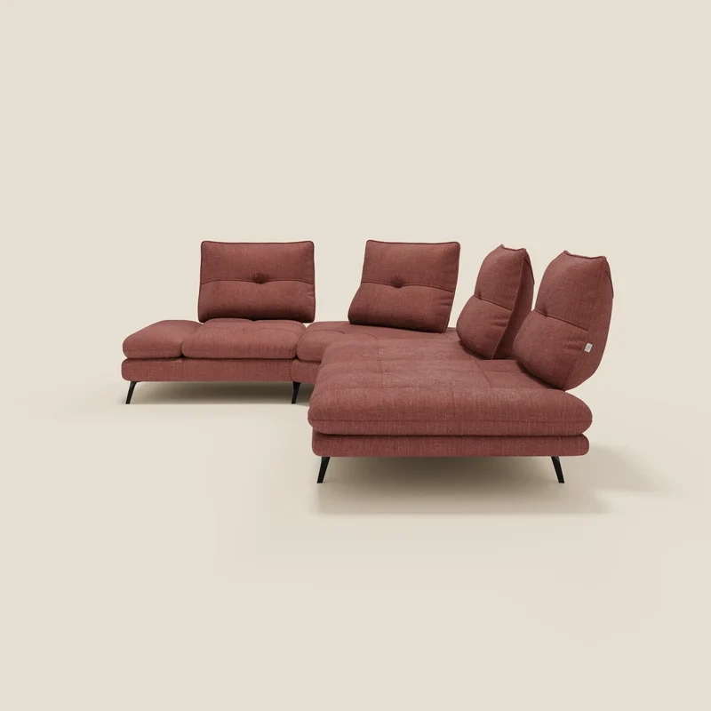 Ardex Canapé d'angle - dossiers coulissants et accoudoirs réglables en élégant tissu imperméable T06 corail